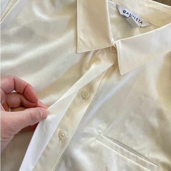 ATHLETA Urbanite Textured Tide Stripe Sea Salt Button Up Long Sleeve Top Small P - Picture 5 of 9